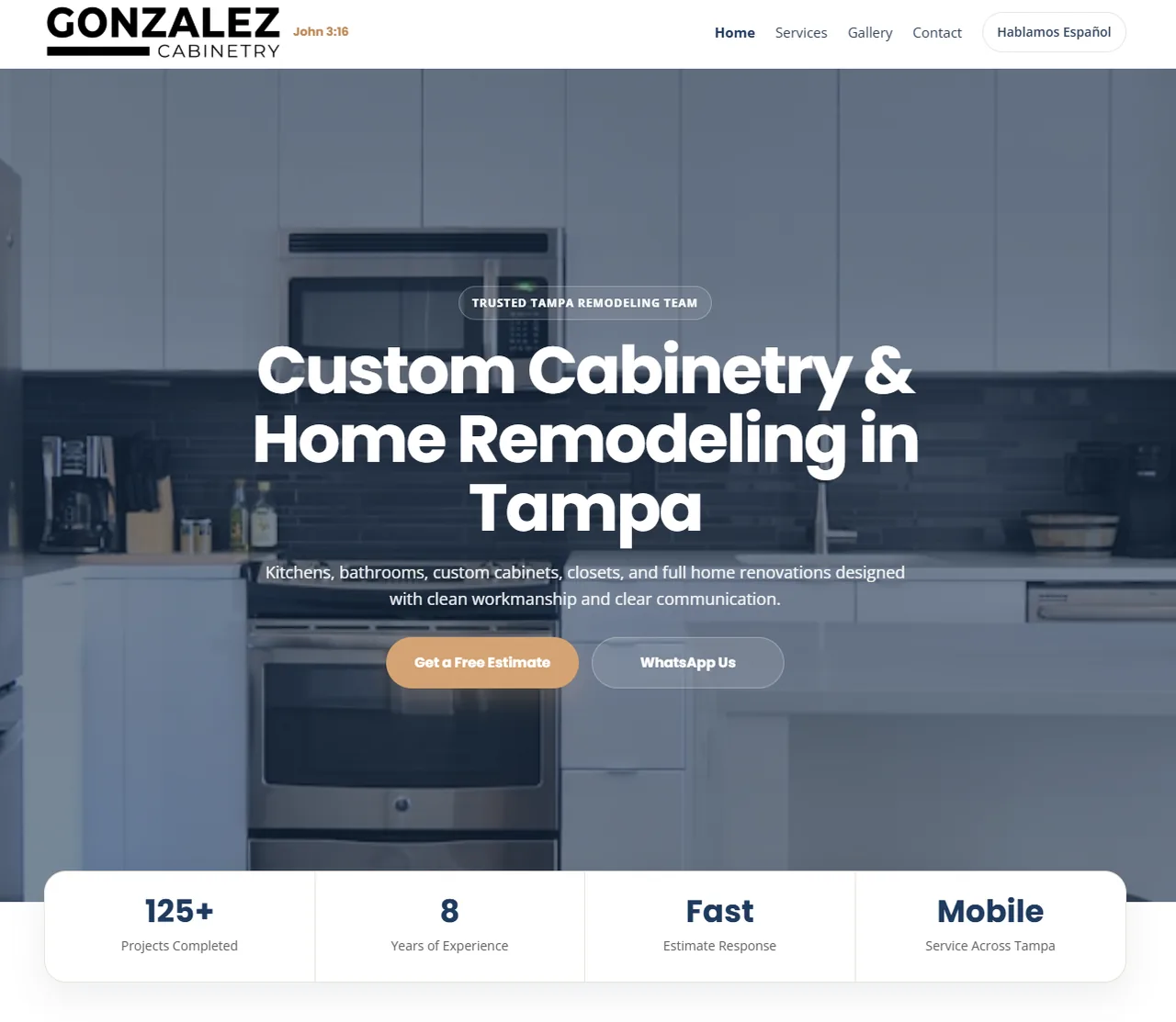 Captura de la página web de Gonzalez Cabinetry